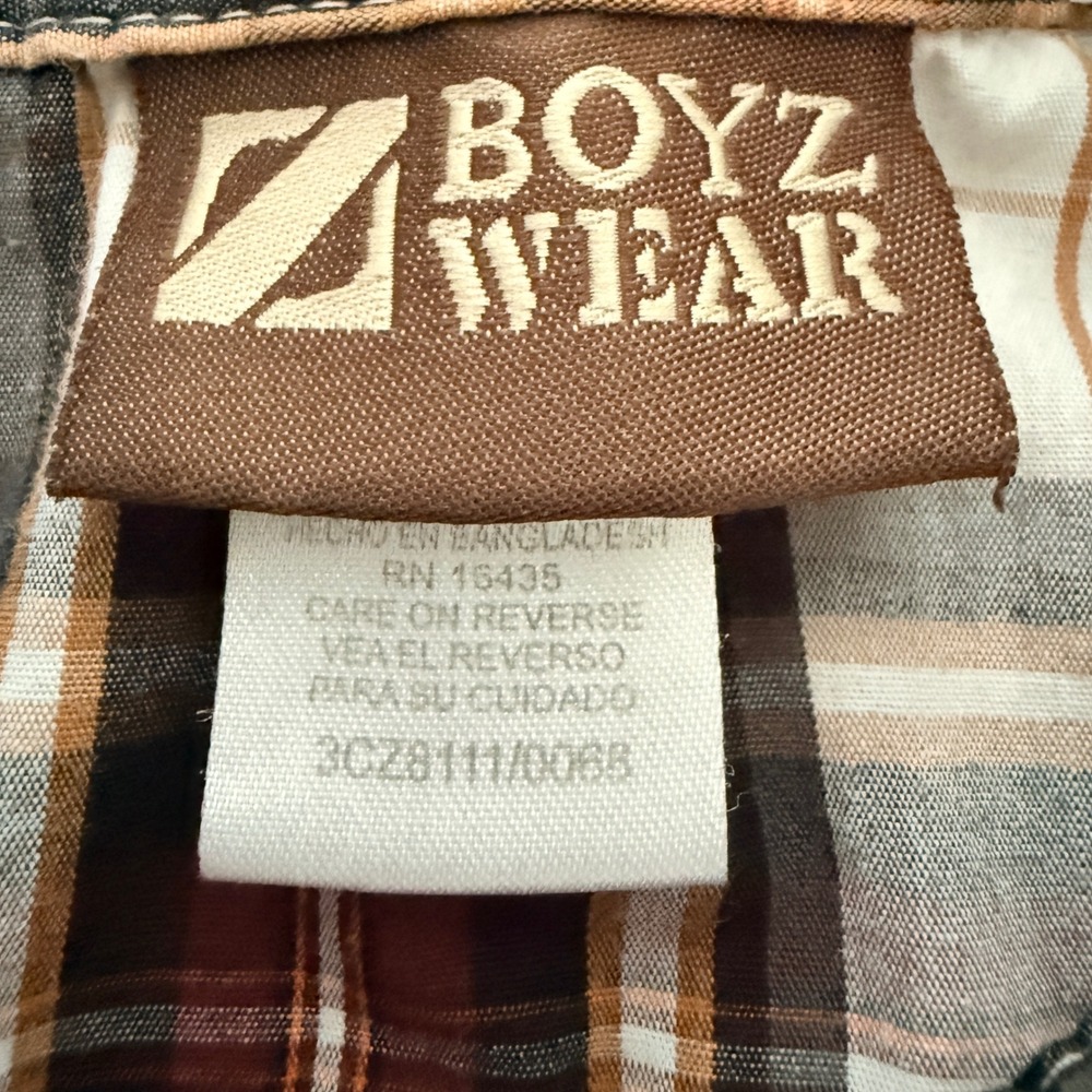 Boyz Wear Button Down Shirt Boys Size 7 Burgundy White Plaid Long Sleeve - Picture 4 of 6